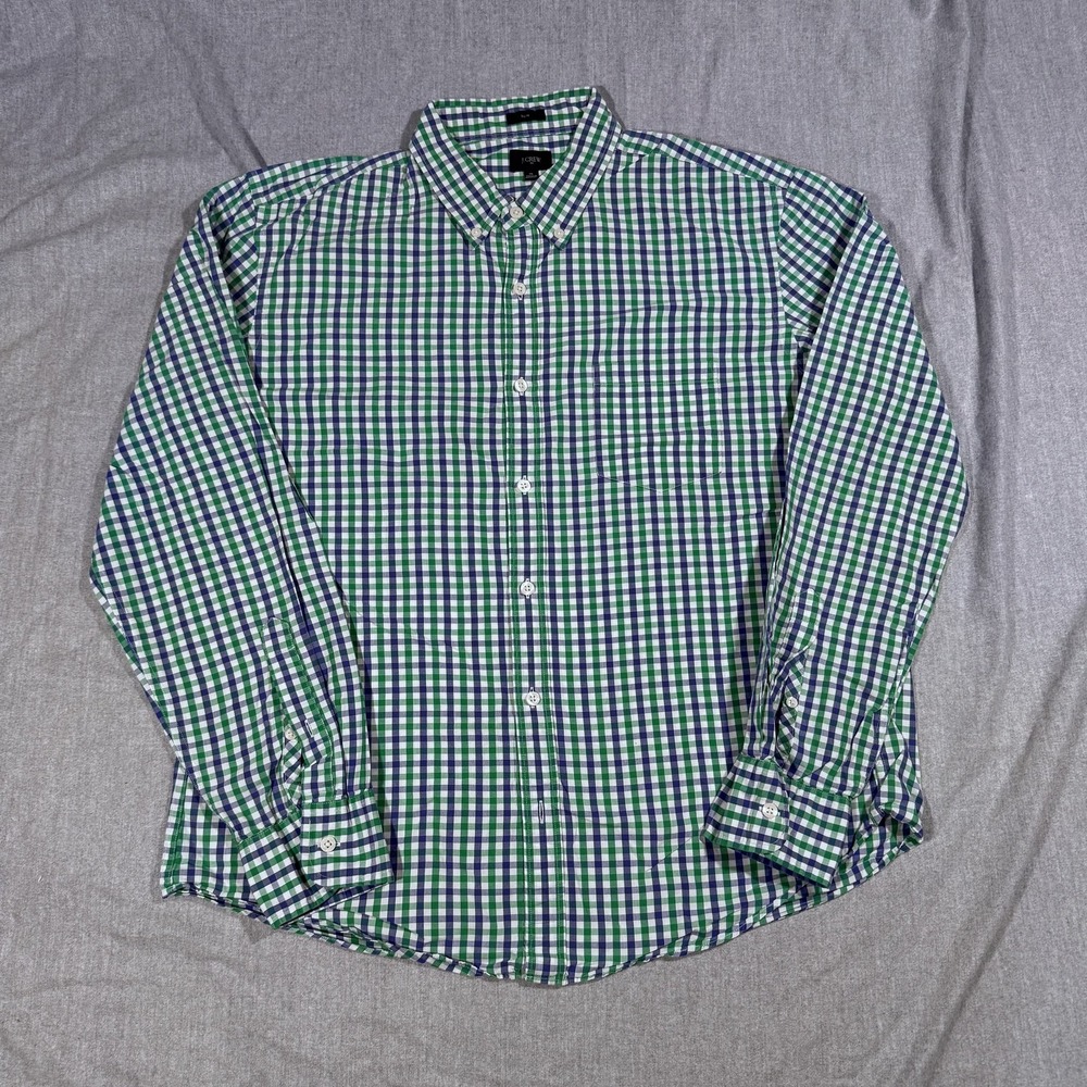 J Crew Shirt Mens‎ XL Green Blue Plaid Button Down Slim Fit Cotton Casual Pocket